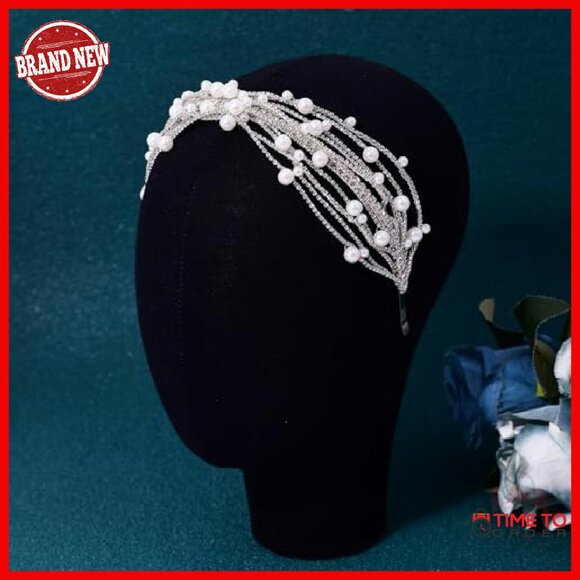 Silver Rhinestone Pearl Wedding Headband Bridal Hair Accessory Alloy - Picture 5 of 8